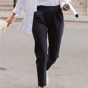 Aday Turn It Up Pants Navy Blue Large High Rise Tapered Front Pleated Ankle